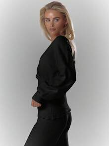 MUSERA Áo thun dài tay dệt kim mềm mại, kiểu dáng suông, có chi tiết thắt eo, thích hợp mặc đi uống cà phê, đi club, dự tiệc tối, thanh lịch, thích hợp cho mùa đông, mùa xuân hoặc ngày Valentine. - màu đen - Xem 4