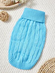 PETSIN 一件蓝色短款秋冬加厚针织防风保暖休闲宠物毛衣 - 藍色 - 查看 1
