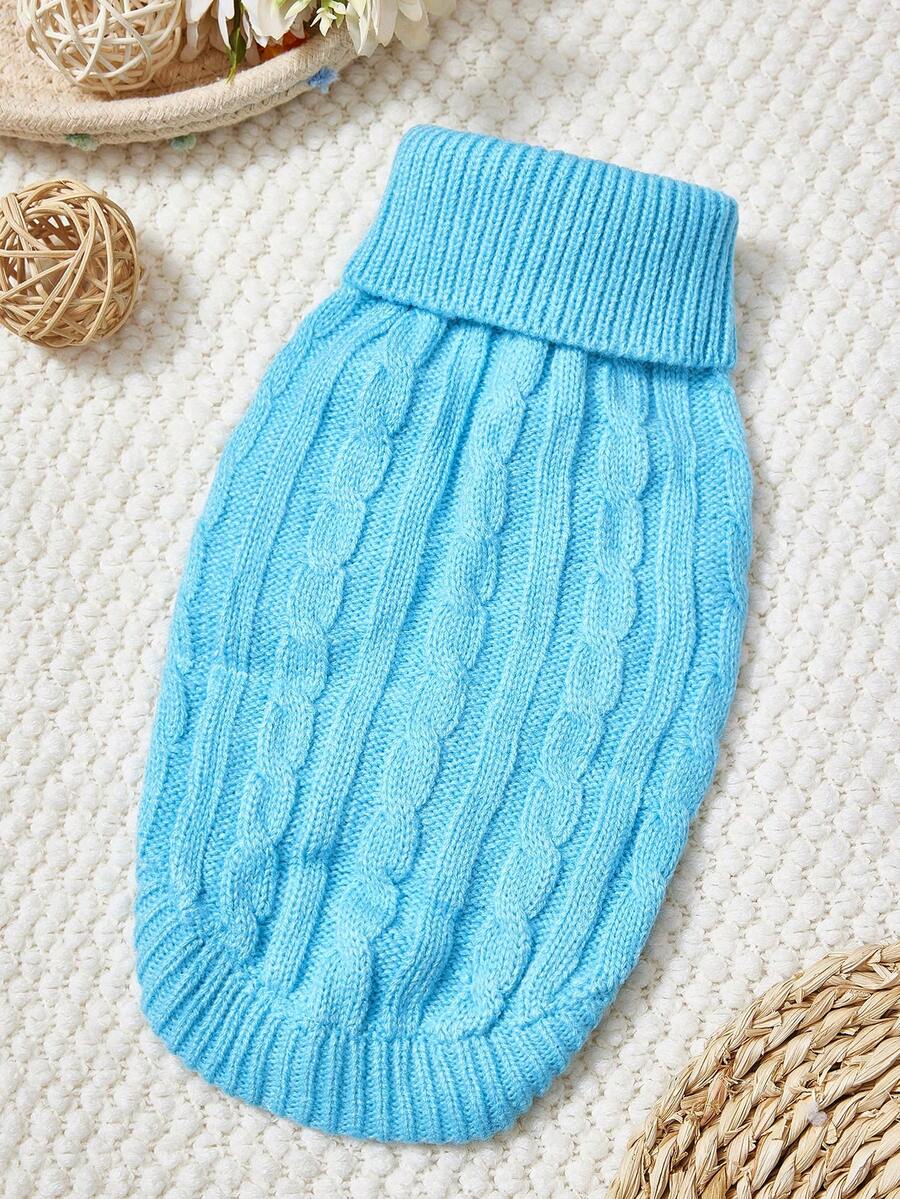 PETSIN 一件蓝色短款秋冬加厚针织防风保暖休闲宠物毛衣 - 藍色 - 查看 1