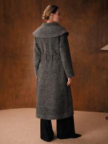 MOTF PREMIUM 羊毛瀑布领大衣，秋冬 - 黑色 - 查看 4