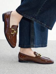 CUCCOO BIZCHIC Sepatu Loafer Wanita Ujung Persegi Warna Kopi Modis dengan Gesper Retro Nyaman Sederhana untuk Perjalanan - Coffee Brown - View 3