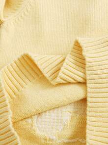 SHEIN Vintaside Kids 女婴针织毛衣套装，婴幼儿黄色长袖毛衣上衣 + 毛衣裤两件套，提花图案带荷叶边，适合秋冬季日常穿着、外出旅行 - 黃色 - 查看 5