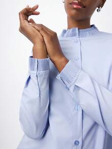 Maija Women's Pleated Collar Long Sleeve Single-Breasted Shirt, Suitable For Christmas Party Season, Women's Winter , Fall Winter 2025 Women , Christmas , Christmas For Women, New Year, New Year , Elegant Party Thanksgiving Shirt , Elegant Party Shirt, Beach For Women, Elegant , Light Blue Shirt