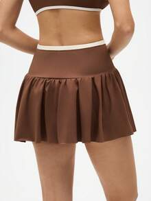 Eassivo Eassivo Women's Waistband Design With Pockets Daily Fitness Sports Skort - Brown - View 2