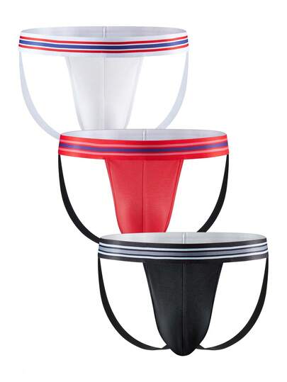 Set de 3 piezas: Cinturón de cintura ajustada para hombre de talla grande, tanga con espalda hueca y tirantes deportivos