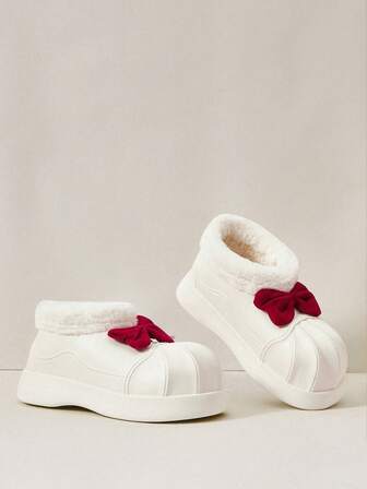 OUTDOORSY Bow Furry Snow Boots With Thermal Lined, Fashionable And Versatile For Outdoor Wear, Women Christmas Shoes For Christmas And New Year Holiday Vibe Fall And Winter