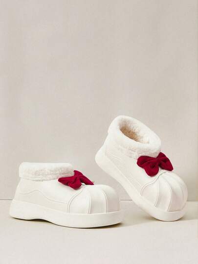 OUTDOORSY Bow Furry Snow Boots With Thermal Lined, Fashionable And Versatile For Outdoor Wear, Women Christmas Shoes For Christmas And New Year Holiday Vibe Fall And Winter