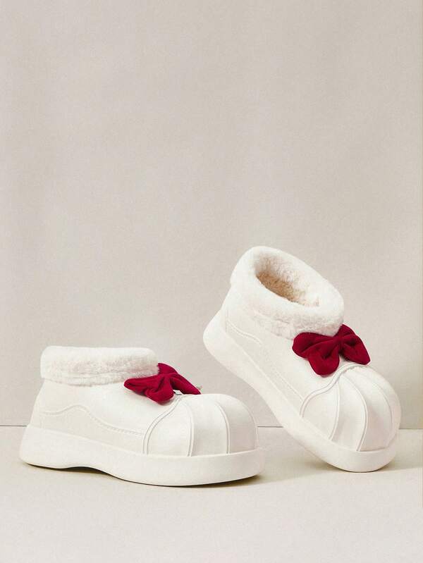 OUTDOORSY Bow Furry Snow Boots With Thermal Lined, Fashionable And Versatile For Outdoor Wear, Women Christmas Shoes For Christmas And New Year Holiday Vibe Fall And Winter