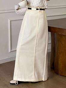 Livesso Falda recta de lana de unicolor elegante para mujer, otoño