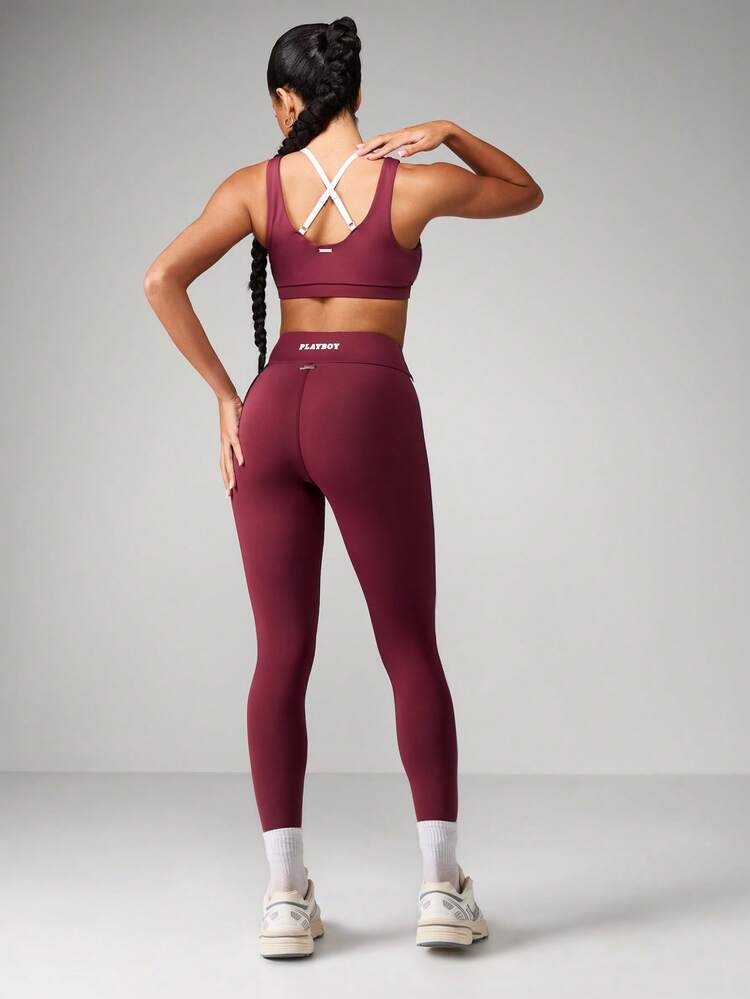 Missguided x Playboy Sports Bra And Active Leggings Set With Contrast Trim For Workout Training