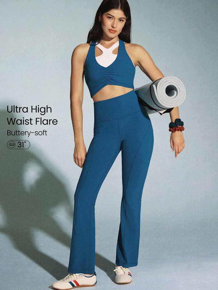 31" FeatherFit™ Ultra-High-Waisted Curved Seam Flared Leggings Pants Low Impact Yoga Pilates Daily Spring Summer