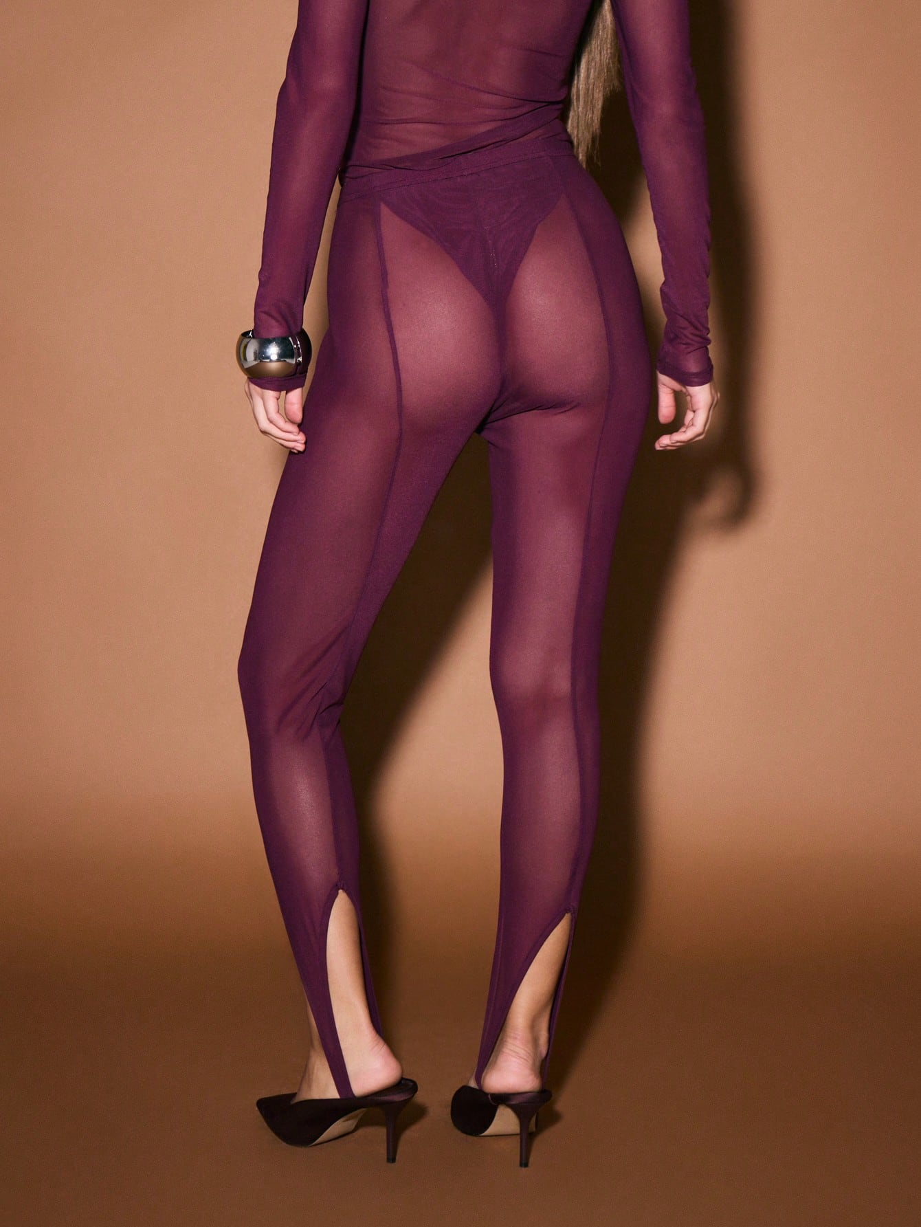 KIZN Mesh Wrap Front Bodysuit With Sheer Panels