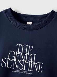 JNSQ 2pcs/Set Tween Boy Back To School Outfit, Casual Loose Fit Crew Neck Graphic Print Long Sleeve Sweatshirt Top And Relaxed Straight Leg Sweatpants Bottoms, Suitable For Autumn, Winter Daily Wear, Outdoor Activities, Vacation - Blue - View 2