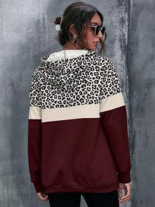 EMERY ROSE Áo sweatshirt nữ kiểu dáng thường ngày họa tiết da báo phối nhiều mảnh, áo sweatshirt nữ họa tiết báo đốm mùa thu. - Màu Đỏ Sâu - Xem 2