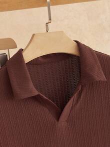 Manfinity NXTstreet 男士休闲纯色短袖 Polo 衫和抽绳腰短裤套装，适合日常通勤，夏季 - 咖啡棕 - 查看 7