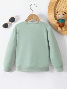 SHEIN Explorewe 小男孩百搭圆领长袖兄弟字母印花卫衣，百搭秋冬 - 綠色 - 查看 2