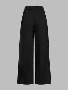 少女蝴蝶结装饰宽松黑色休闲裤，百搭时尚，适合日常穿着，秋季也适合日常/冬季穿着，街头风，居家舒适，秋冬风格。黑色宽松运动裤，适合新年、日常、庆祝活动、秋冬季穿着，轻松舒适，秋冬叠穿，时尚有型。 - 黑色 - 查看 9