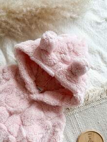 Vintaside Kids Babygirl 女婴秋冬长袖连帽提花毛绒保暖时尚连衣裙，适合居家休闲、户外活动或度假，为秋冬穿着提供舒适时尚的外观 - 粉色 - 查看 7