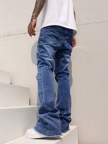 Manfinity LEGND بنطلون جينز رجالي كاجوال مغسول مهترئ بقصة واسعة