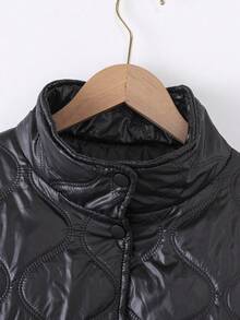 SHEIN Teen GirlCasual All-Match Versatile Quilted Stand Collar Warm Padded Coat, Suitable For Daily Commute, Autumn/Winter - Black - View 5