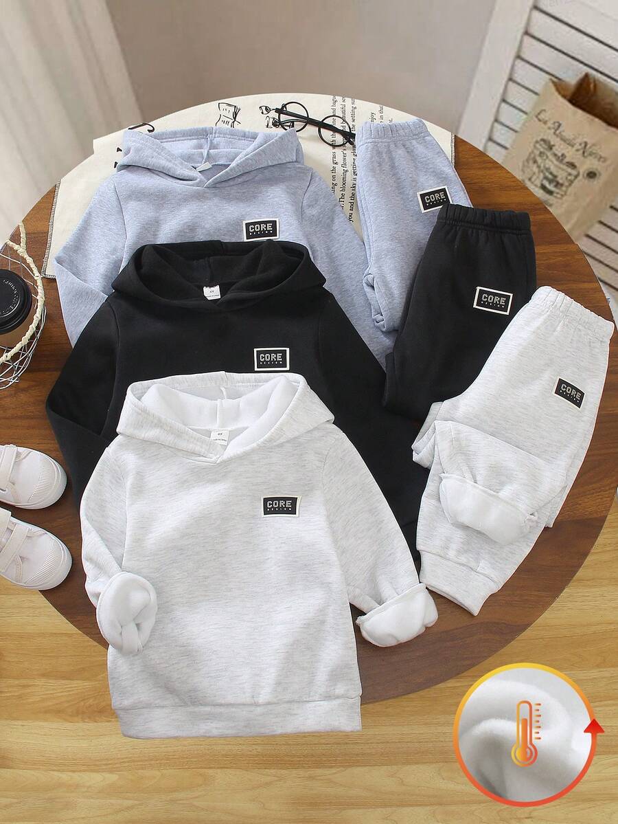 SHEIN Genkimix Kids 3pcs/Set Toddler Boys' Casual Dinosaur Embroidery Hoodie Sweatshirt & Loose Pants Outfit, High-Quality Soft Fabric, Versatile For School, Outing, Holiday, Party, Back To School Season