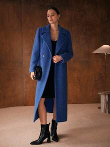 MOTF PREMIUM 羊毛翻领系腰带大衣，秋冬 - 寶藍色 - 查看 8