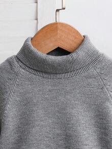 SHEIN 薄荷绿柔软舒适针织高领毛衣，休闲时尚，适合男婴/女婴，适合秋冬季，居家、上学或户外穿着 - 淺灰色 - 查看 3