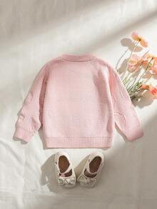 Souflis Souflis Suéter de niña para otoño/invierno, linda parte superior de manga larga con cuello redondo para bebé niña, suéter con decoración floral delicada, ropa exterior para bebé niña adecuada para fiestas y uso diario, puede usarse como regalo - Rosa - Ver 2