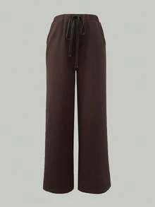 Franclia 女士通勤裤、保暖裤、休闲裤、阔腿裤、直筒裤、带口袋裤、秋冬裤、棕色裤、系带裤。 - 咖啡棕 - 查看 5