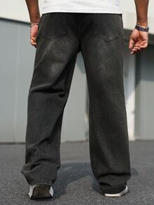 Manfinity Homme Plus Size Men's Casual Loose Fit Pockets Denim Jeans Men Baggy Black Jeans