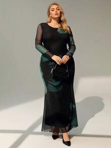 Auralis Plus Size Elegant Boat Neck Long Sleeve Ombre Gradient Random Print Mesh Sheer Sexy Cocktail Party Casual Maxi Dress Plus Size Long Dress Long Sleeve Maxi Dress Women Maweii Plus Size Dress Curve Elegant Dress Sheer Maxi Dress Plus Long Dress Plus Size Floral Print Dress Women Long Dress Plus Size Long Sleeve Maxi Dress Curve Dress Sheer Dress Women Long Sleeve Dresses Woman Black Sheer Dress Flow Dress - Multicolor - View 5