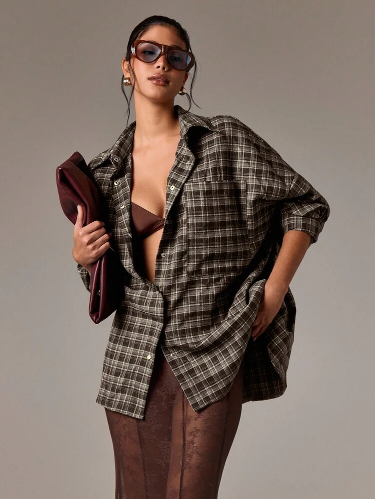Oversized Checked Shirt With Patch Pocket