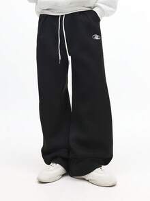 SUMWON Wide Leg Joggers With Drawstring And Extra Volume For Relaxed Comfort Winter Sweatpants Plain - Black - View 5