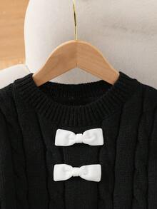 Sparklyn Tween Girls Sweater Dresses, Fashion Elegant Cute Bow Puff Sleeve Pullover Short Dress Girl Long Sleeve Dresses Girls Spring Autumn French Style Dress Dresses Girl Black - Black - View 6