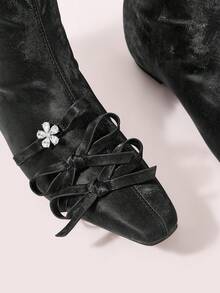 CUCCOO DOLLMOD Hidden Wedge French Retro Buckle Pointed Toe Ankle Boots For Women - Black - View 7