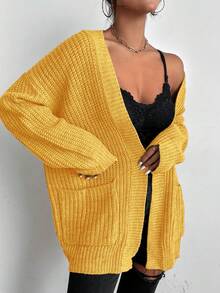 SHEIN LUNE Women's Casual Solid Color Minimalist Cardigan - Yellow - View 3