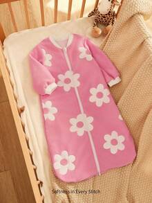 Cozy Pixies 1-Piece Baby Warm Fleece Thickened Gary Embroidered Flower Sleeping Bag Autumn And Winter - Pink - View 2