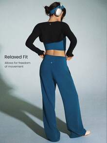 GLOWMODE Modal Silk Touch Wide Leg High Waist Lounge Pants With Side Pockets Daily Casual Fall - Blue Ambition - View 2