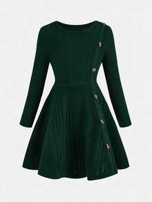 Emery Rose Kids Emery Rose Kids Abito in maglia a maniche lunghe con collo rotondo, design con bottoni in metallo, adatto per ragazze, ideale per autunno e inverno, rosso per Natale, adatto per feste, uso quotidiano a scuola, abito per compleanni, abito da principessa