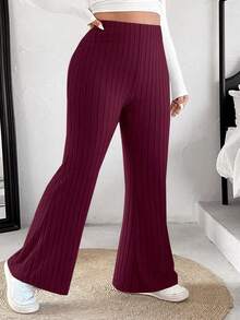 SHEIN EZwear بنطلون ذو ساق واسعة مزود بجيوب باللون الأحمر مقاس كبير الحجم - عنابي اللون - مشاهدة 1