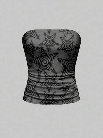 Grunge Punk ملابس علوية كامي قصير مطوي بطبعة نقاط وأنماط نجمية عتيقة بطراز بانك شيك للنساء