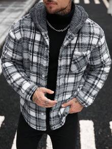 Manfinity CasualCool Men's Plaid Fleece Hoodie, Single-Breasted With Pockets And Drawstring, Versatile For Gatherings, Dates, Home, Office, Vacation, Fade-Resistant And Easy To Clean, Best Gift For Boyfriend Or Husband, Fall/Winter