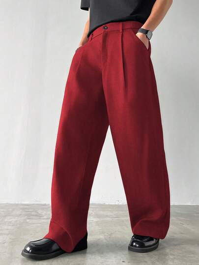 Claim Dot 男士休闲纯色斜口袋加厚阔腿裤，秋季