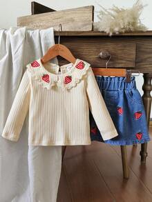 Vintaside Kids 女宝宝米色T恤和高腰牛仔裙两件套秋冬 - 彩色 - 查看 8