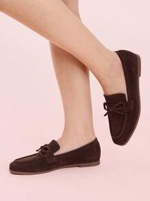CUCCOO DOLLMOD Round Toe Bow Decor Comfortable Flat Shoes For Women - Coffee Brown - View 8
