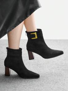 CUCCOO BIZCHIC 畅销金扣绒面革踝靴 - 女式粗跟拉链短靴，时尚百搭的轻奢材质，2双鞋 - 黑色 - 查看 3