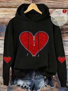 EMERY ROSE Plus Size Drop Shoulder Drawstring Sweatshirt, Thick Fabric, Suitable For  Graphic,Spring - Black - View 6