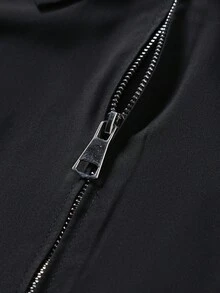 Manfinity Homme Chaqueta casual con cremallera de manga larga y unicolor versátil para hombres, otoño - Negro - Ver 6