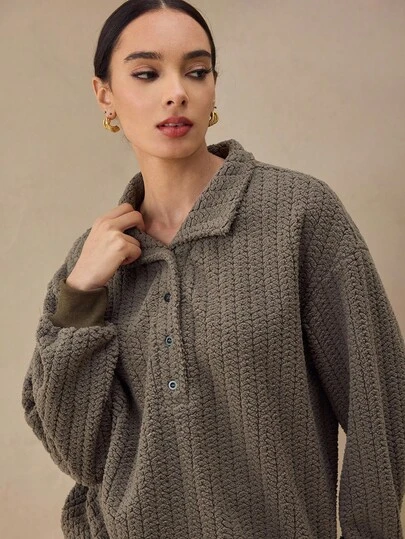 Graceveil Women's Dark Gray Stand Collar Loose Wheat Jacquard Fluffy Fashionable Sweatshirt