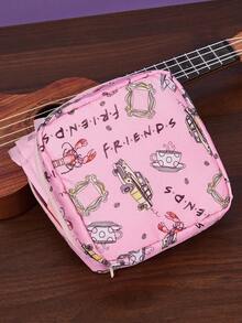 FRIENDS X SHEIN 1/1套卡通图案印花涤纶纤维收纳袋，可用作女性卫生收纳袋、数码收纳袋、小物件收纳袋、友情、咖啡 - 彩色 - 查看 6